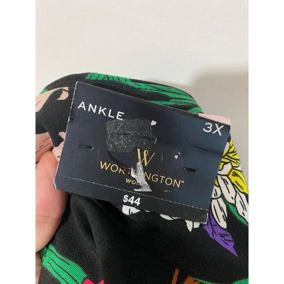 Worthington Mae Ankle Pants Plus Size 3X Floral Black Pocket Pull On Stretch NEW - Picture 8 of 8